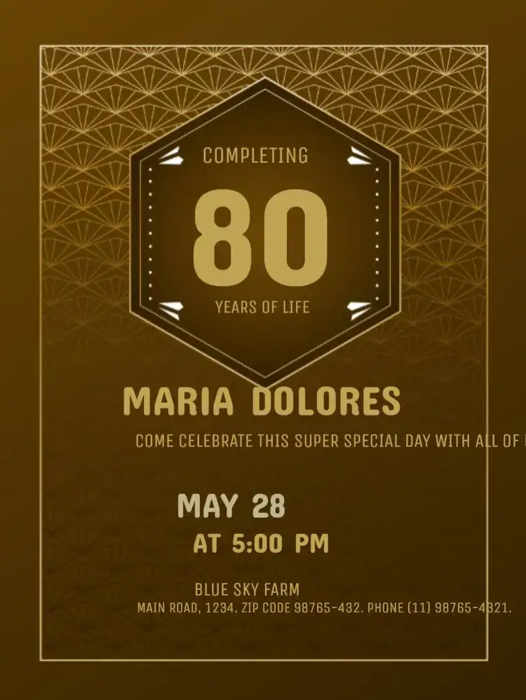 Invitation 80 Years Golden Party – Sweet 15 theme elegant, classic, geometric, golden, modern, black