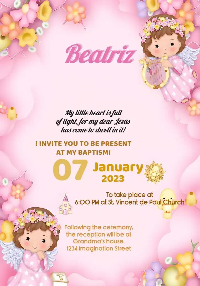 Invitation Angel White Baptism – Baptism theme delicate, angels, soft colors, minimalist, childlike, romantic