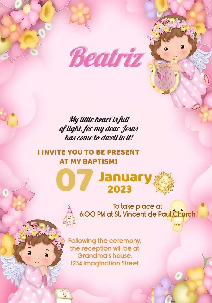 Angel White Baptism invitation