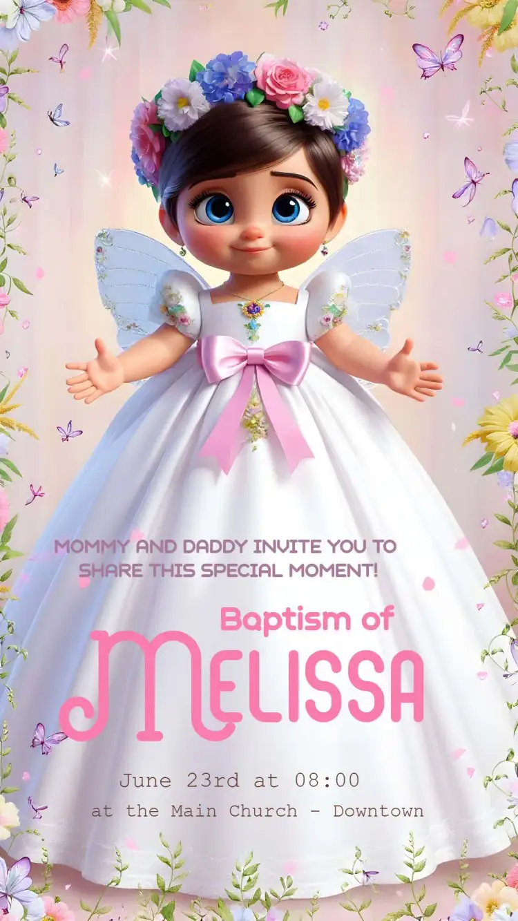 Invitation Pink Little Angel Baptism – Baptism theme floral, delicate, romantic, modern, soft, childlike