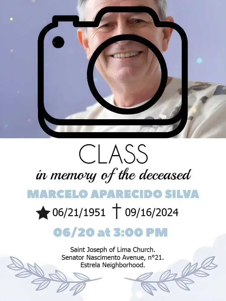 Invitation Seventh-Day Funeral Mass With Seventh Photo – Commemorative Dates theme blue and white, minimalist, elegant, classic, religious, comforting