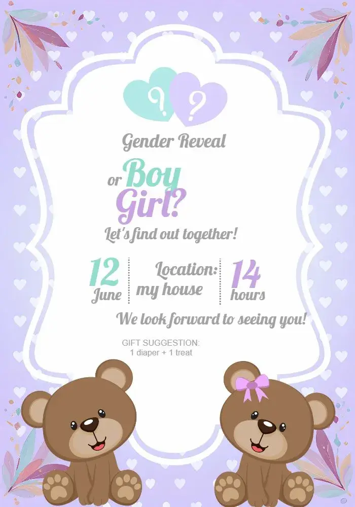 Teddy Bears White Reveal Tea Party invitation