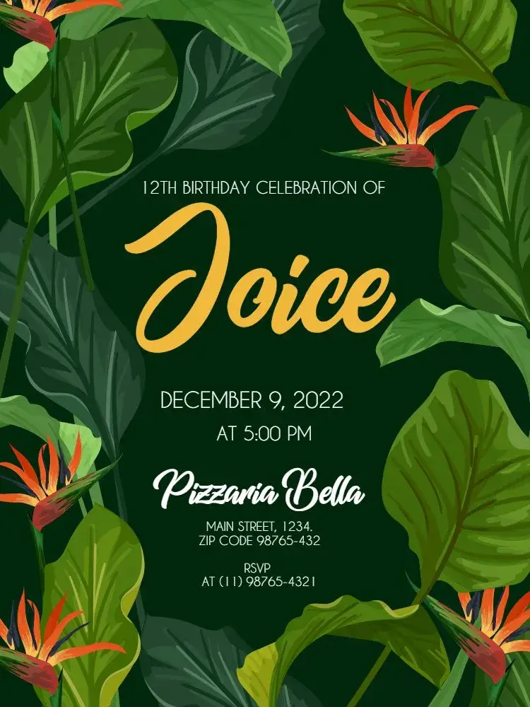 Dark Tropical Boy Child invitation