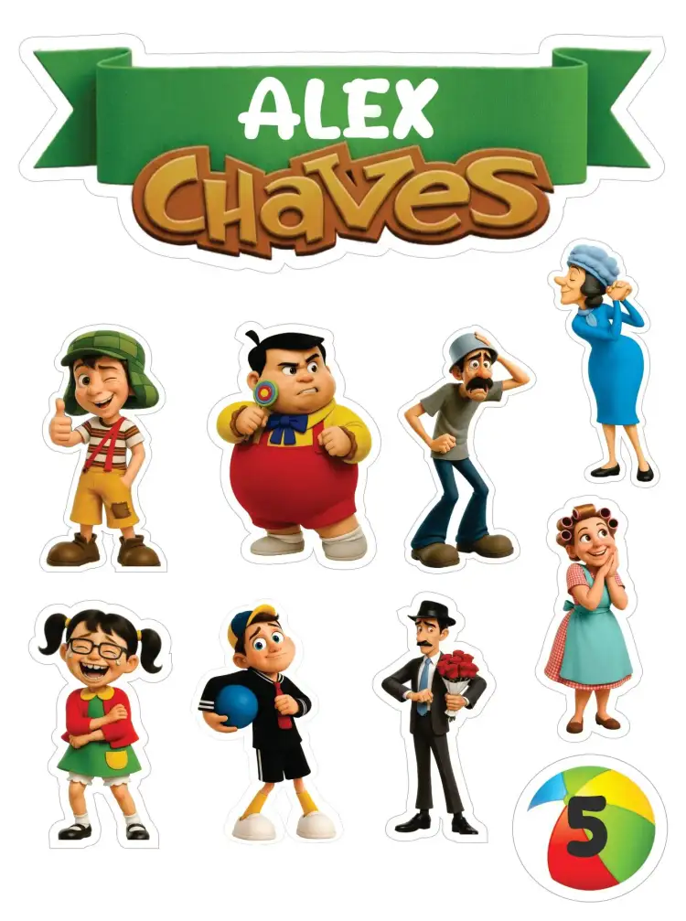 Invitation Keys – Cake topper theme colorful, fun, childish, themed, Chaves illustrations, cartoon style