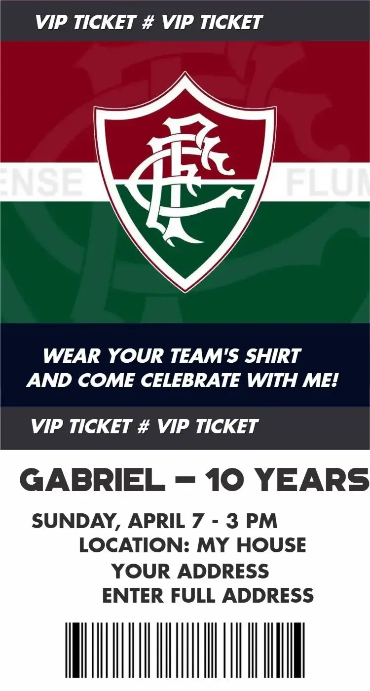 Invite Fluminense ticket editable and customizable