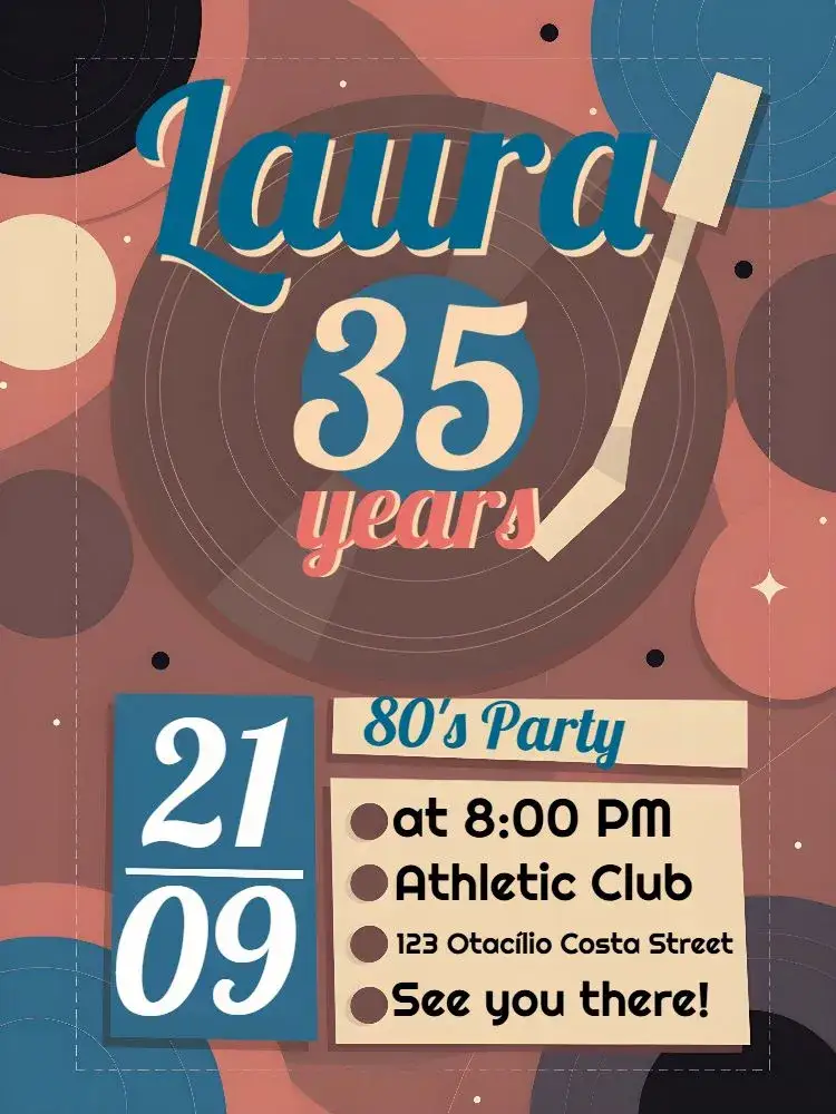 Invitation 80s Retro Disco Party – Sweet 15 theme retro, 80s, vintage, colorful, musical, disco