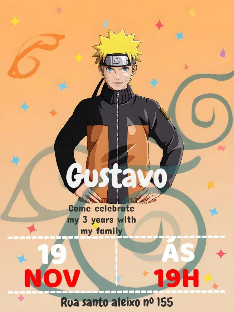 Invitation Naruto Narturo – Kids' Birthday Party theme modern, anime, colorful, fun, youthful