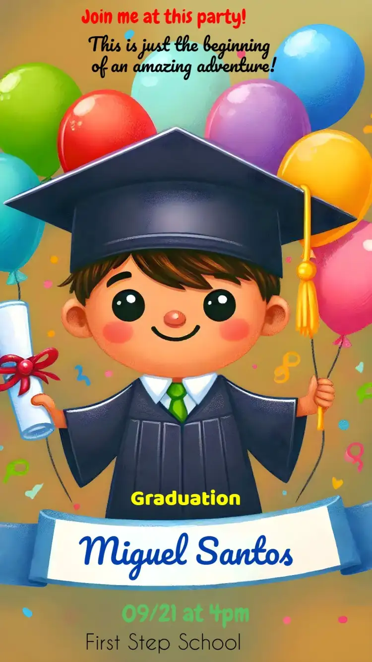 Invitation ABC Children's Graduation – Graduation theme colorful, childlike, balloons, fun-filled, cheerful, modern