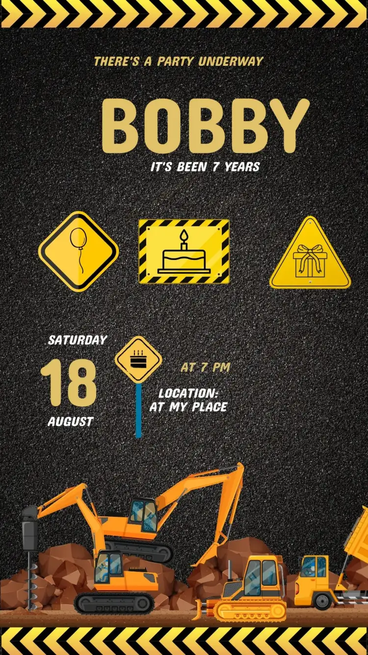 Invitation Editable Little Builder Construction Party Invitation – Kids' Birthday Party theme colorful, themed, fun, modern, playful