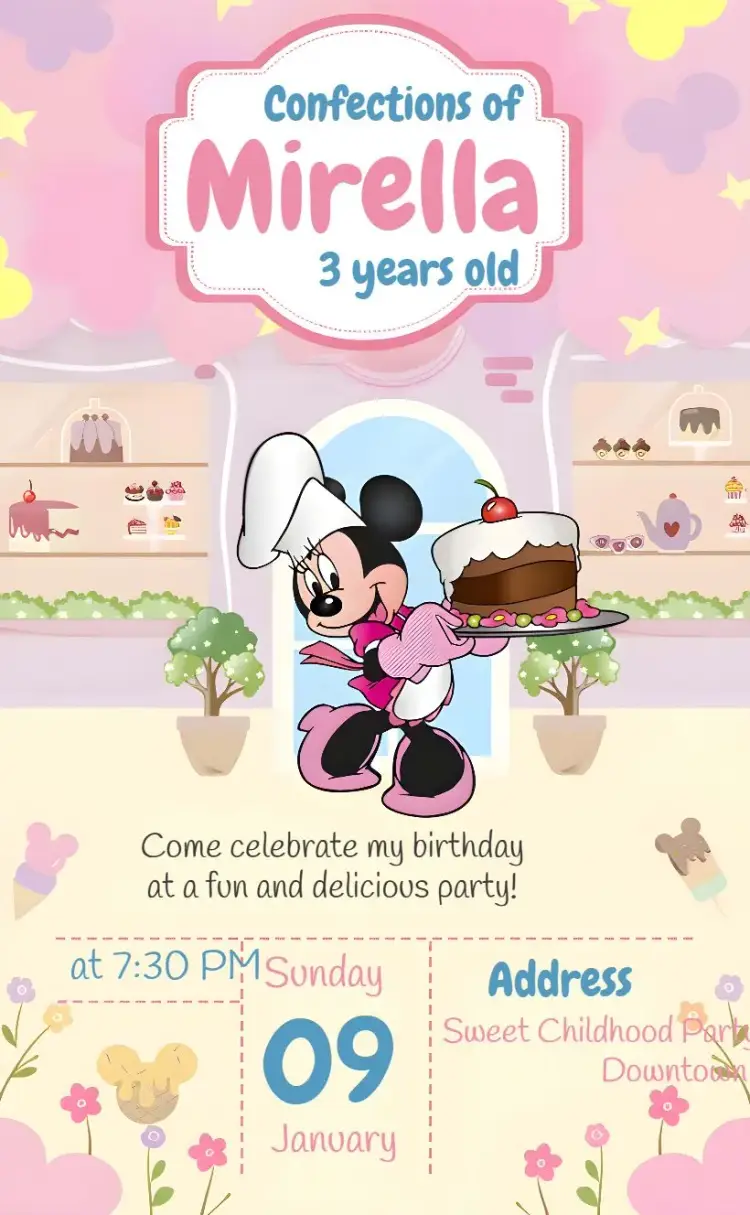 Minnie Mouse Baker Cake invitation