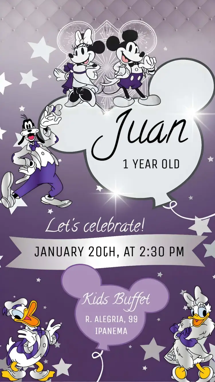 Invitation Disney 100 Years Mouse – Sweet 15 theme colorful, fun-filled, themed, vibrant, youthful, magical