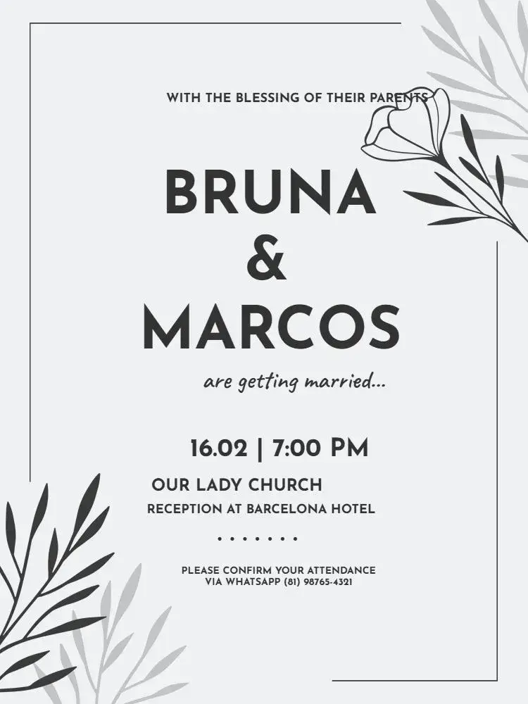 Simple And Affordable Black And White Floral Wedding invitation