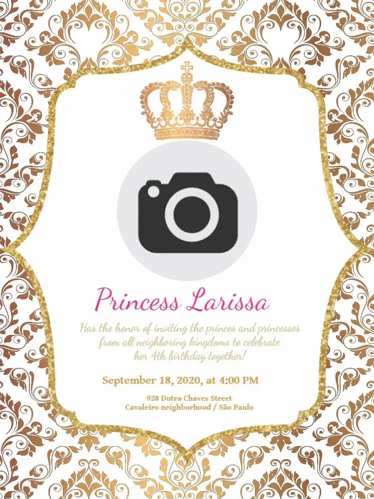 Invitation Royal Whatsapp – Birthday theme golden, modern, delicate, elegant, sophisticated, minimalist
