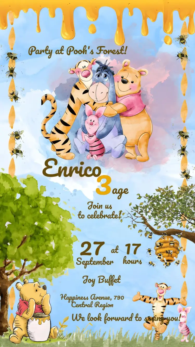 Winnie the Pooh Watercolor Bee invitation