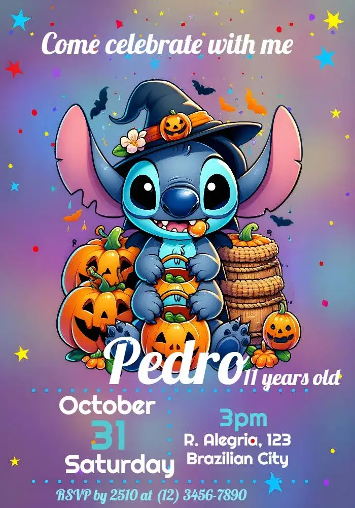 Invitation Purple Halloween Stitch – Commemorative Dates theme lilac, purple, fun, themed, childish, modern