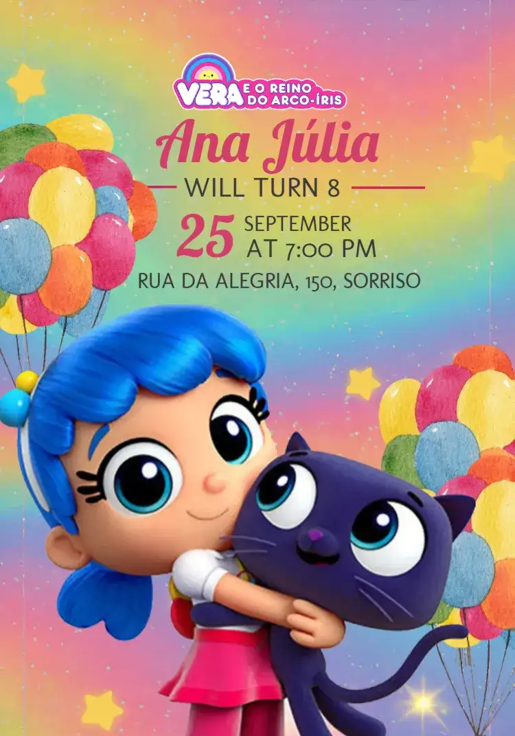 Invitation Vera And The Rainbow Kingdom Balloons – Most searched for theme colorful, childlike, playful, festive, fun
