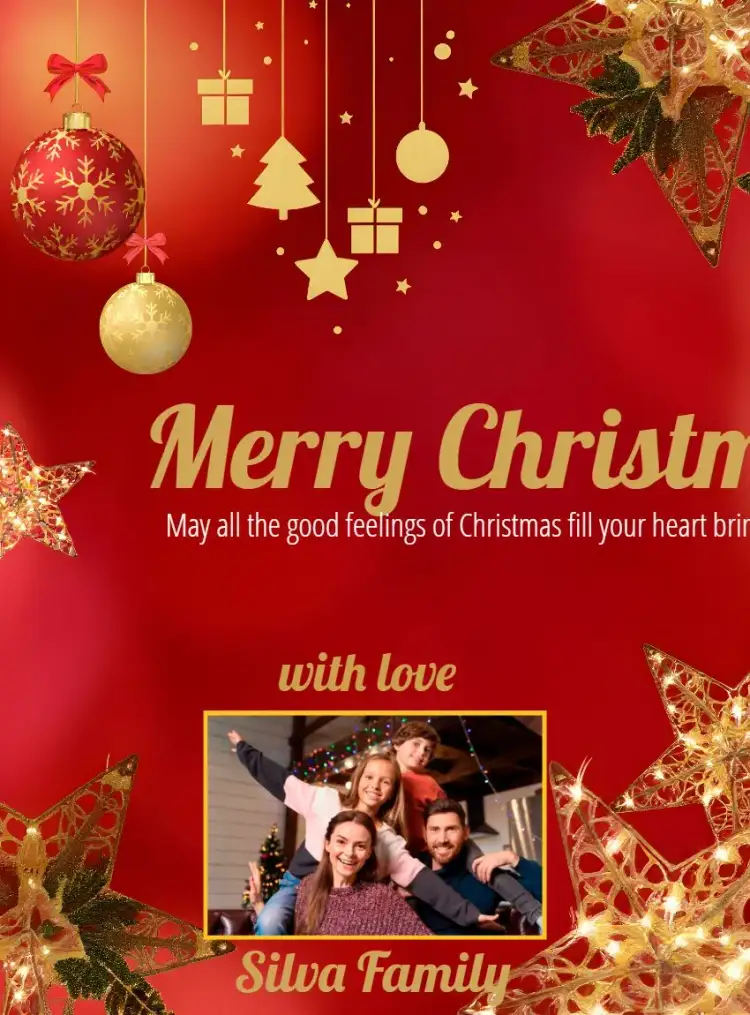 Invitation Family Christmas Card With Photo Gifts – Commemorative Dates theme red, golden, floral, traditional, festive, family