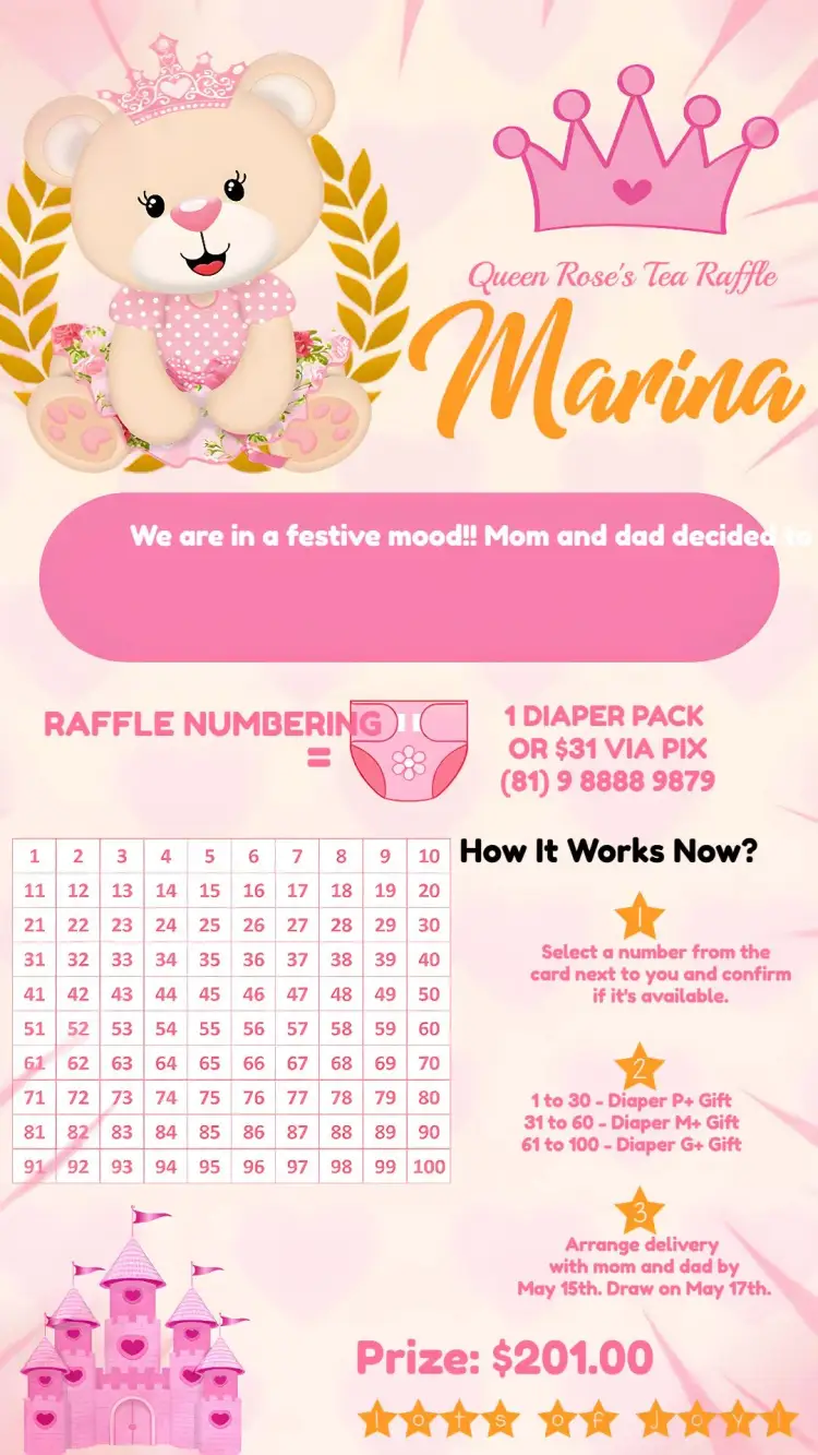 Tea Raffle Princess Bear Castle invitation