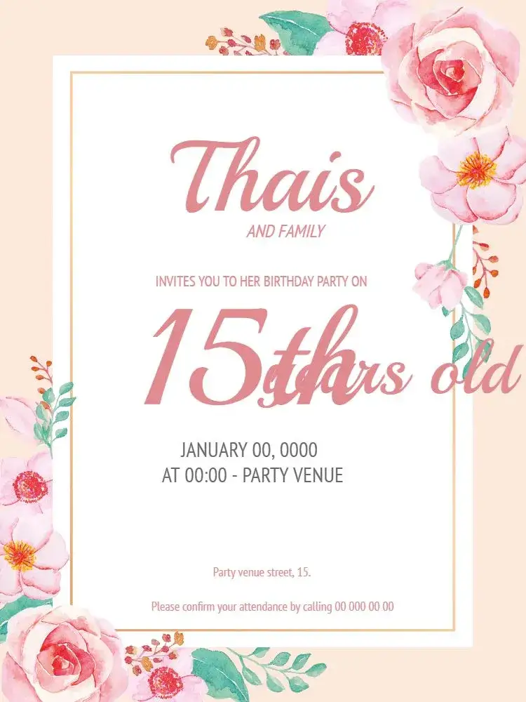 Invitation 15 Years Floral – Birthday theme floral, delicate, pink, spring, modern, elegant