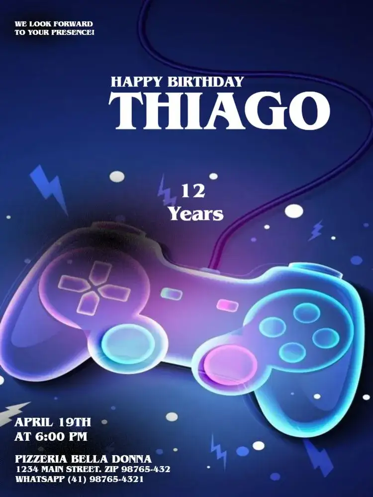 Invitation Play Game – Kids' Birthday Party theme modern, fun, colorful, games, technological, childish