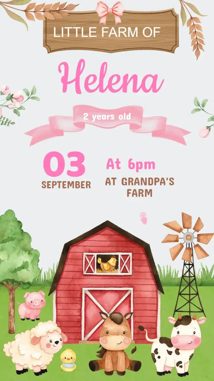 Invitation Farm Birthday Invitation – Kids' Birthday Party theme pink, rustic, funny, colorful, playful, thematic
