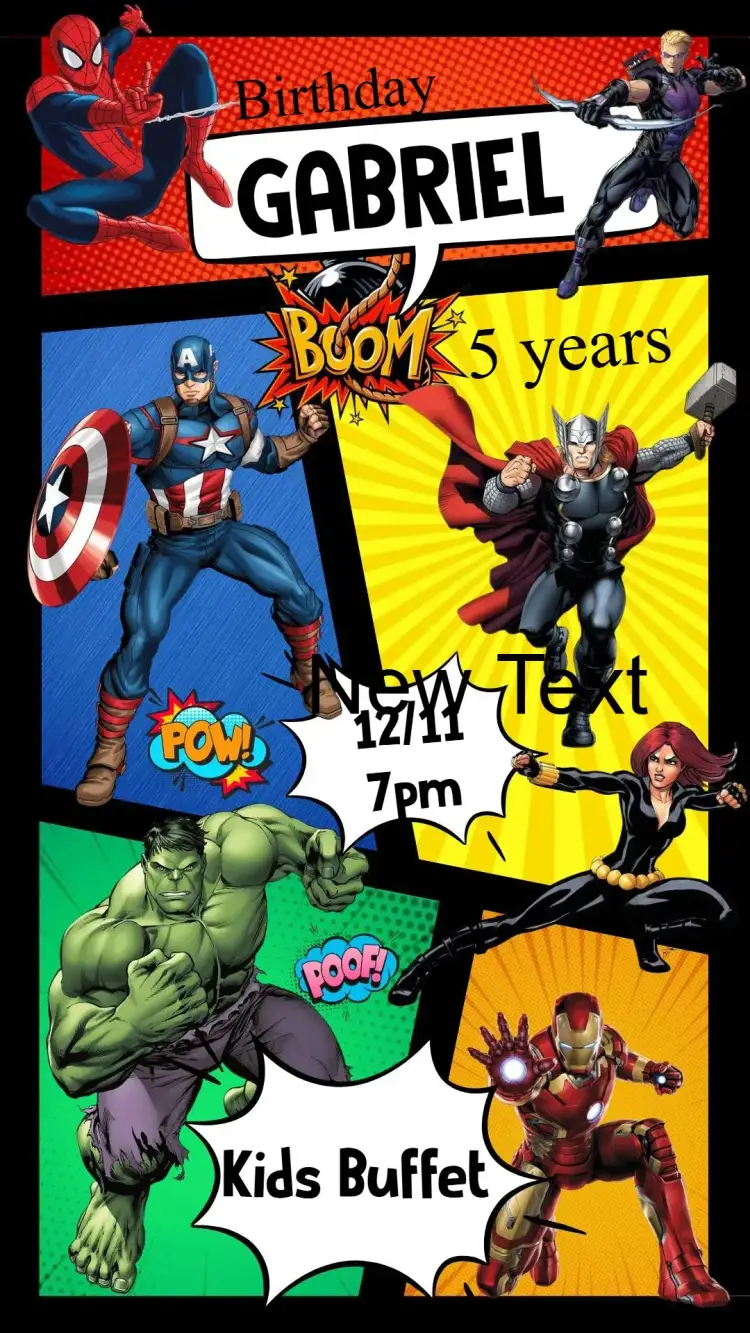 Invitation The Avengers – Kids' Birthday Party theme colorful, modern, themed, youthful, dynamic