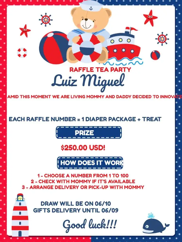 Invitation White Sailor Teddy Bear Tea Raffle – Raffle Tea theme sailor-themed, childish-themed, colorful-themed, playful-themed, white and blue-themed, fun-themed