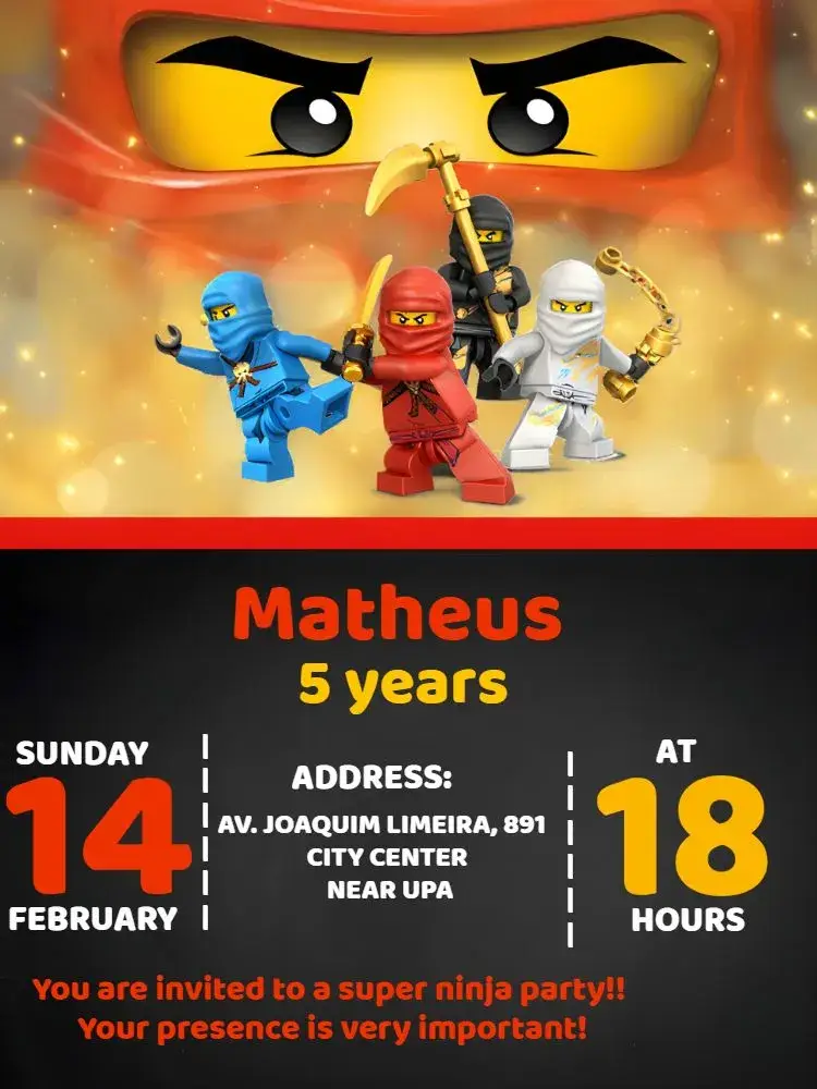 Yellow Ninjago invitation