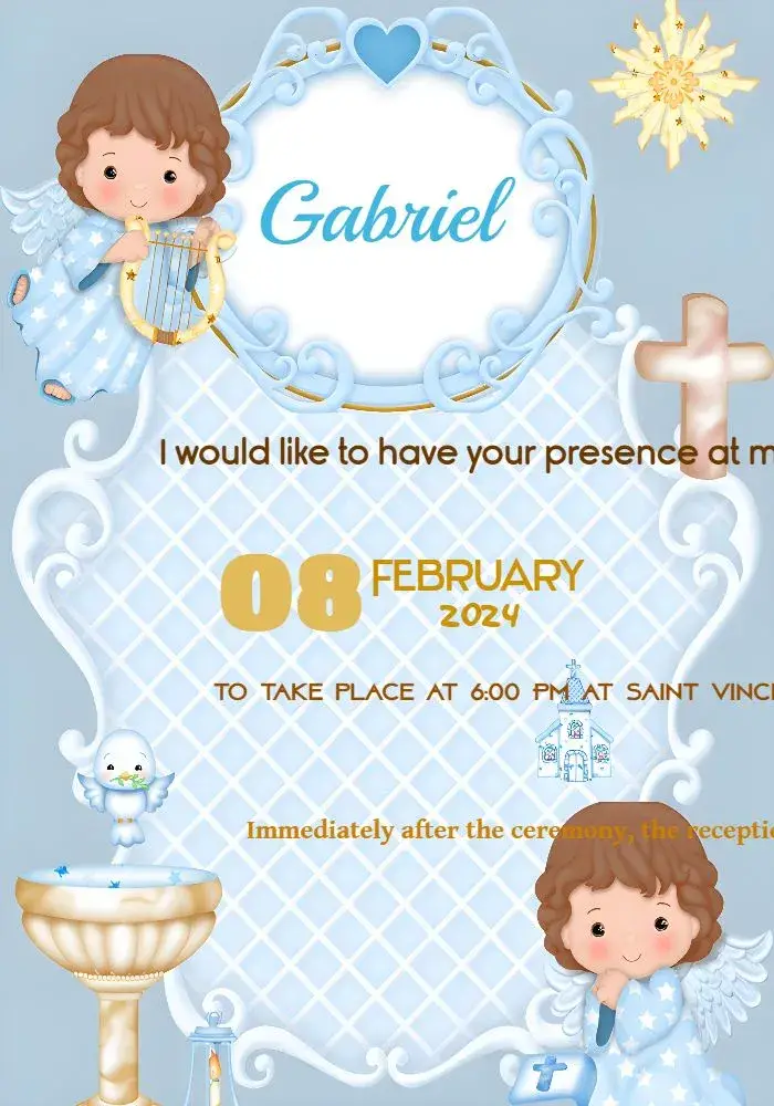 Invite Little Angel Harp Baptism editable and customizable