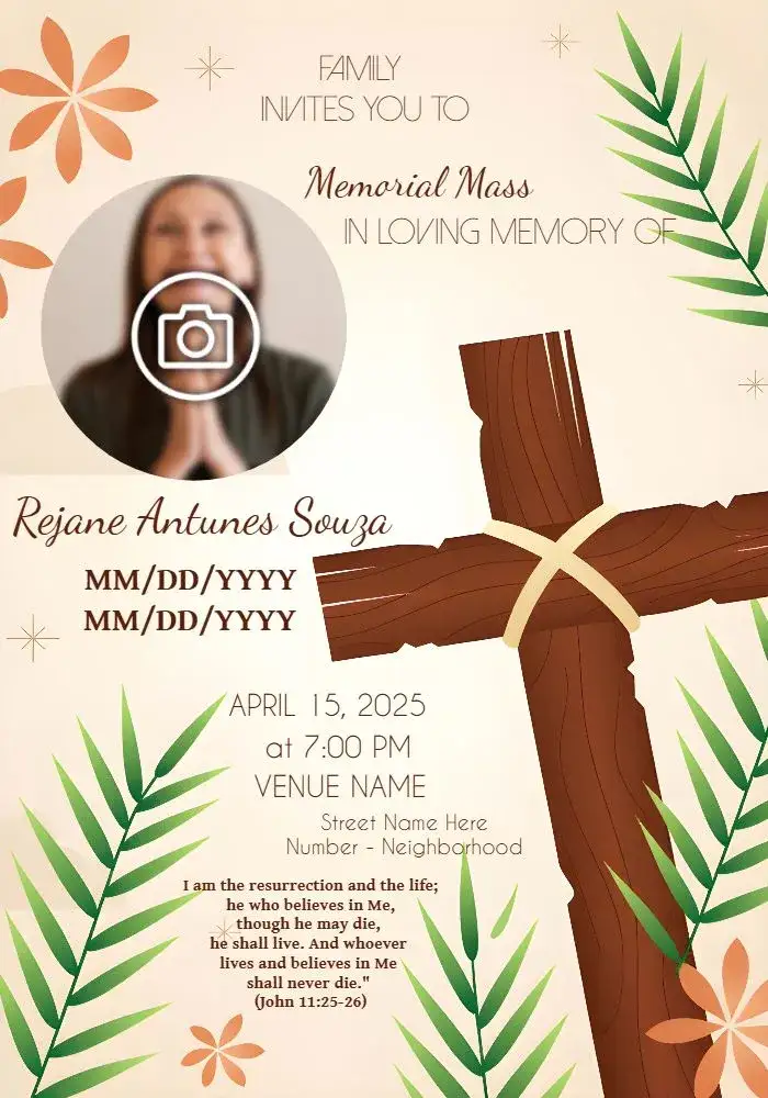 Invitation Funeral Mass With Star Photo – Commemorative Dates theme brown, green, yellow, minimalist, elegant, religious