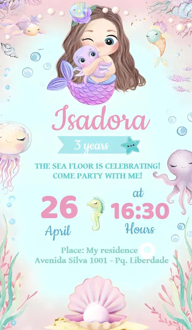 Invitation Delicate Mermaid – Most searched for theme candy colors, navy blue, delicate, childish, fantasy