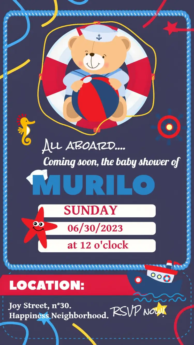 Invitation Red Sailor Boarding Pass – Bridal Shower theme sailor, red and blue, fun, themed, beachy, youthful