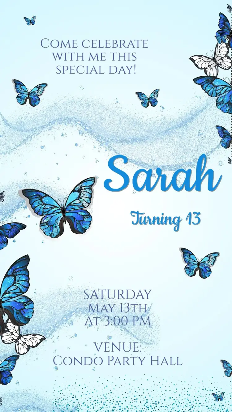 Blue Butterfly Birthday Invitation