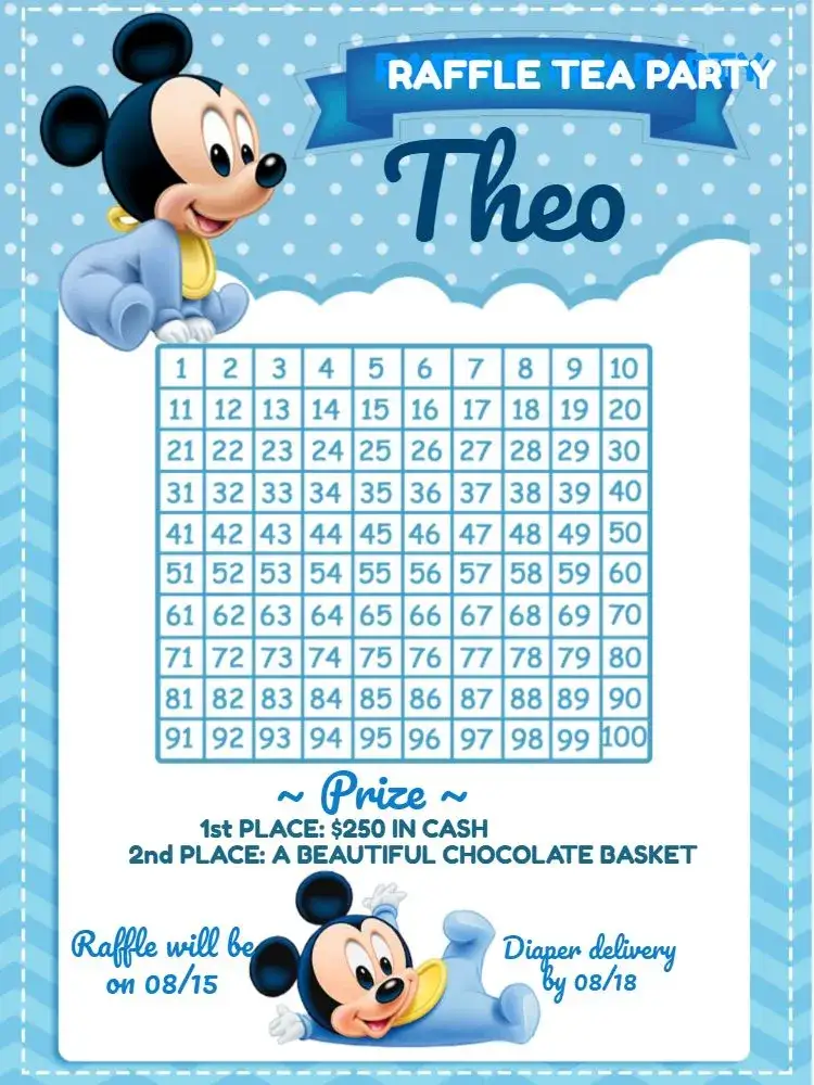 Invitation Mickey Mouse Baby Shower Raffle Whatsapp – Raffle Tea theme Mickey Mouse, colorful, fun, childish, modern, playful