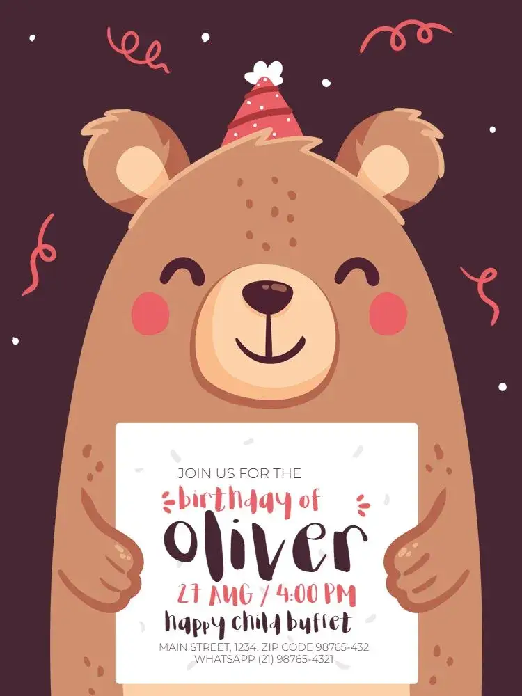 Boys Dark Teddy Bear Children's invitation