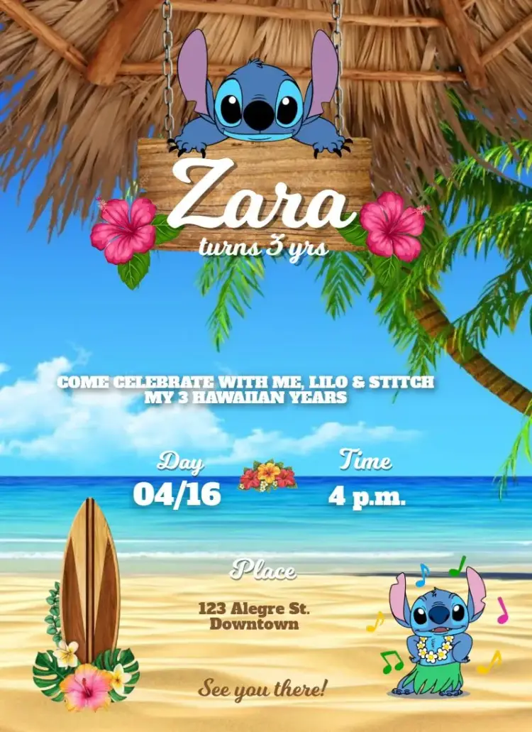Hawaiian Lilo and Stitch invitation