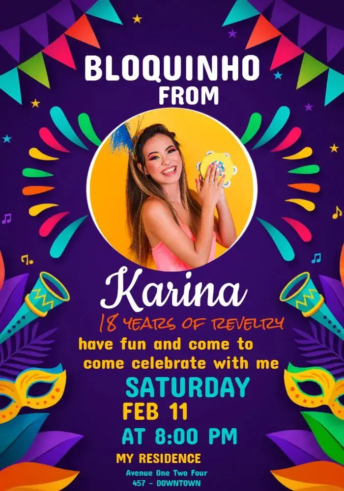 Invite Carnival Block Party With Photo Little Dance editable and customizable