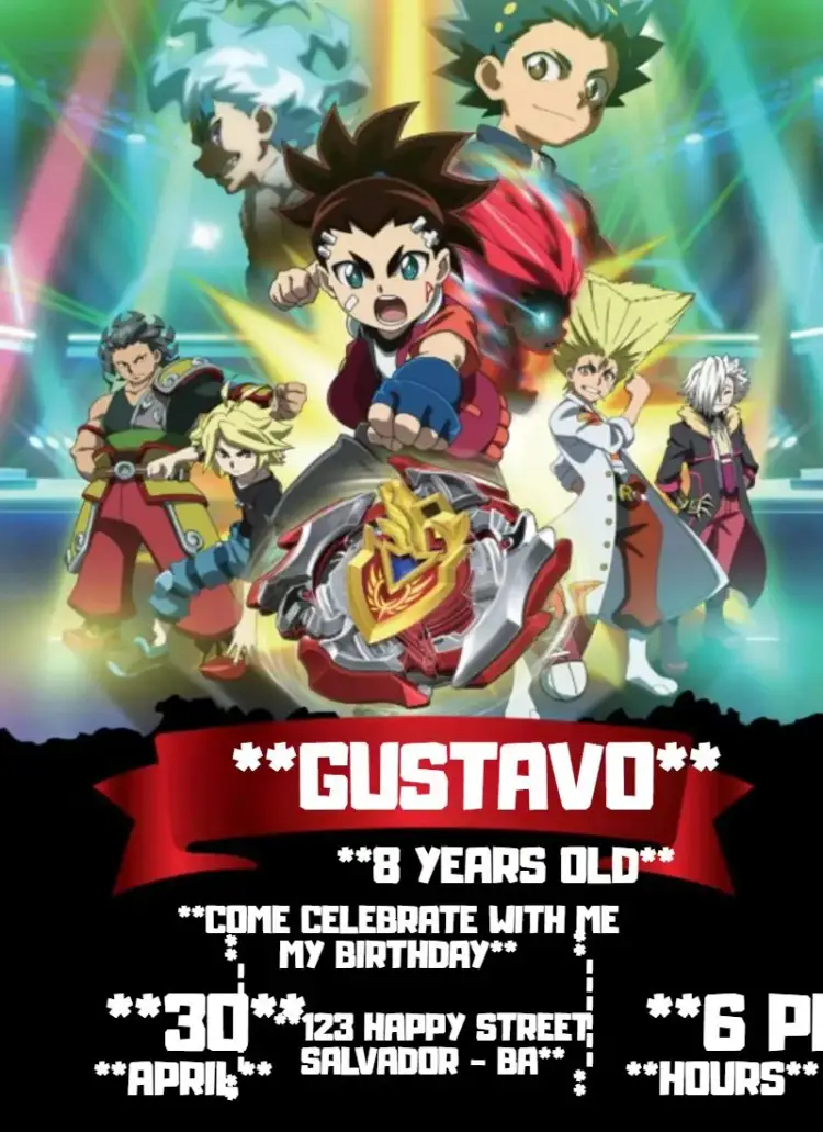 Invitation Beyblade Aiger – Kids' Birthday Party theme colorful, fun, youthful, dynamic, thematic
