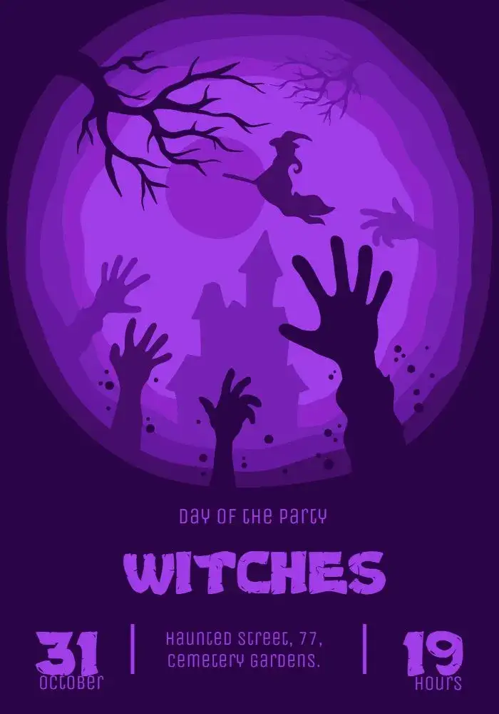 Invitation Haunted Halloween Party – Commemorative Dates theme purple, horror, haunted, witches, cemetery, vintage