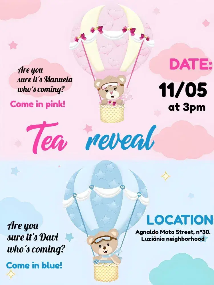 Balloon Bears Gender Reveal Balloon invitation