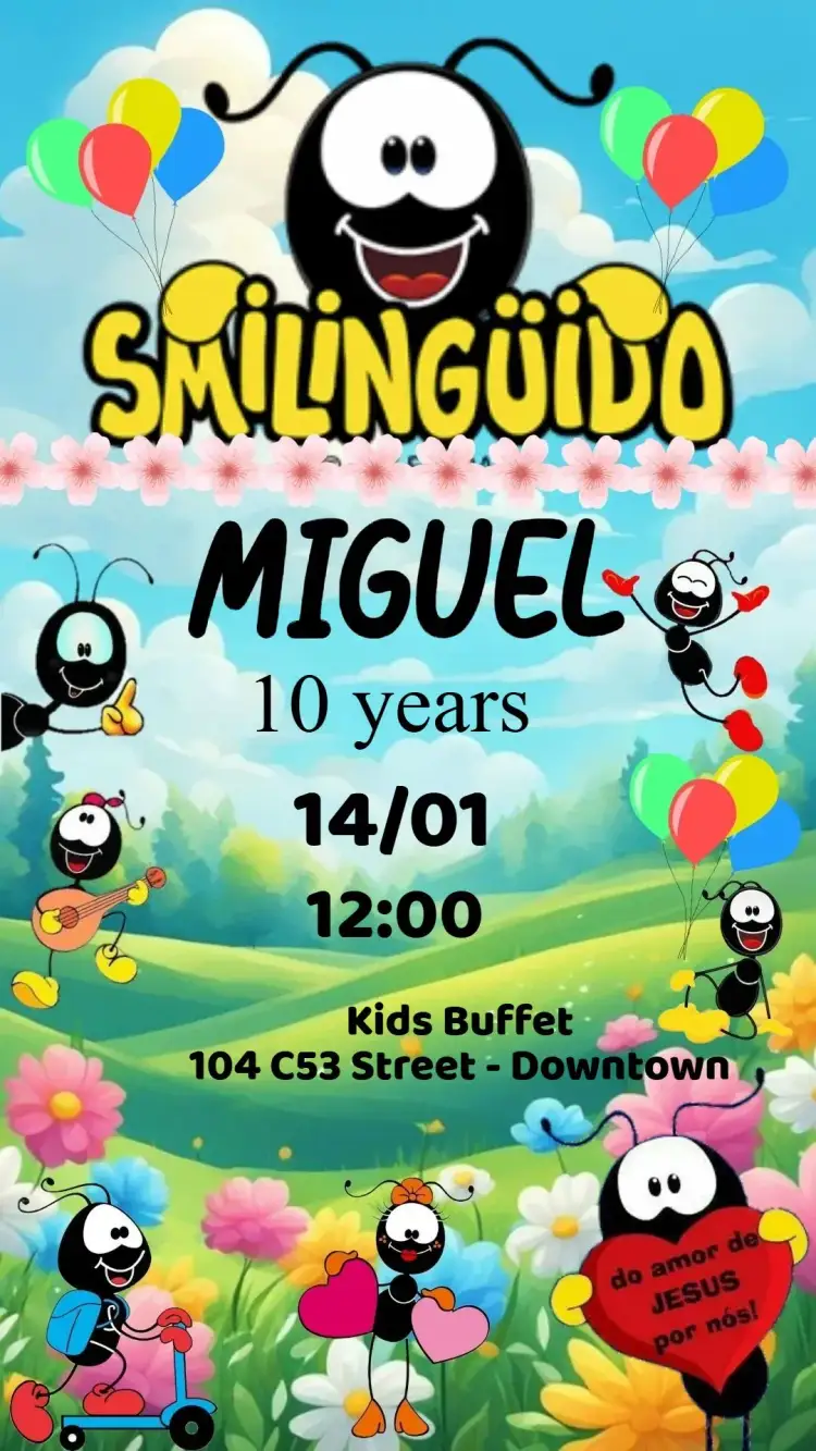 Invitation Smilinguido – Kids' Birthday Party theme colorful, fun, playful, childlike, themed, cheerful