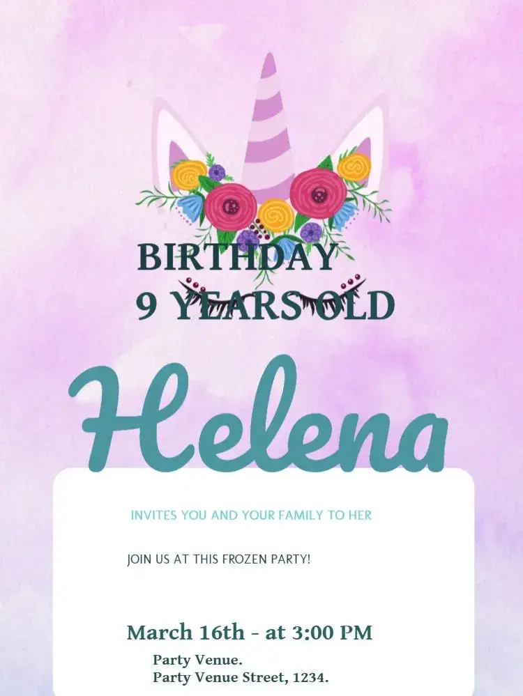 Online Unicorn Party invitation