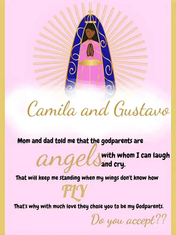 Invitation Invitation for Godparents of Our Lady of Aparecida Catholic – Baptism theme pink, white, golden, black, minimalist, religious