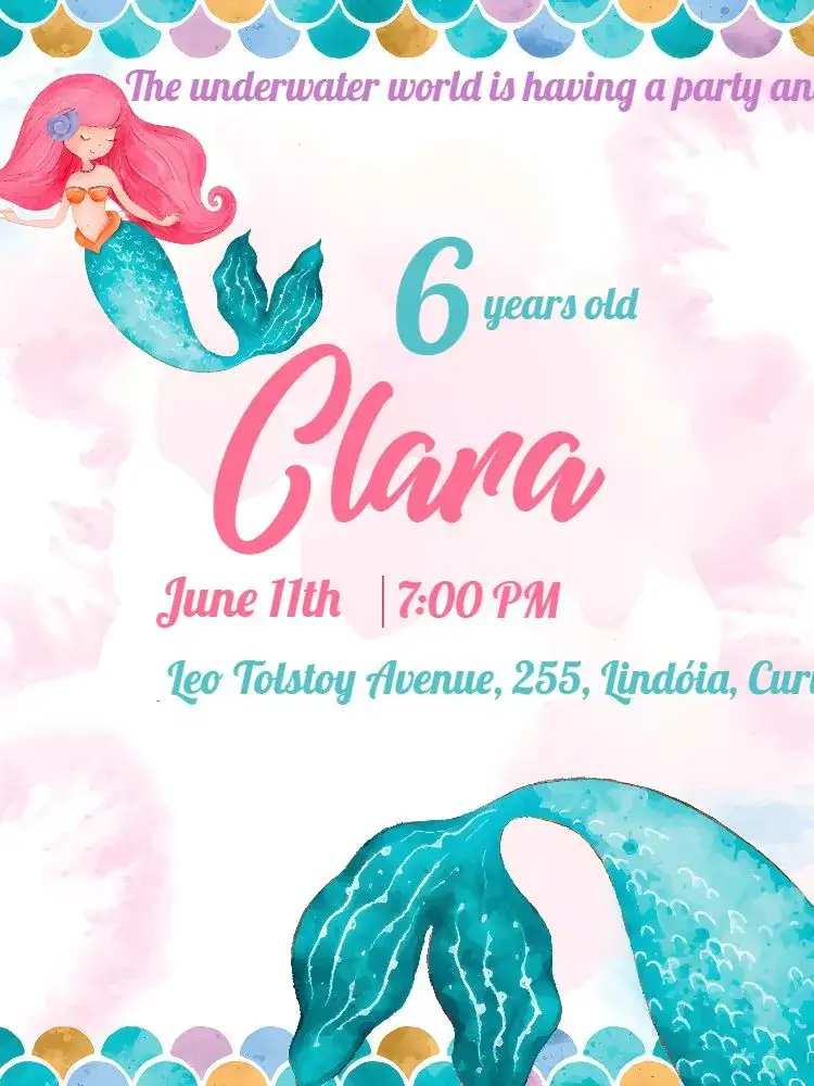 Invitation Mermaid Background – Kids' Birthday Party theme navy, colorful, fantasy-themed, themed, cheerful, fun