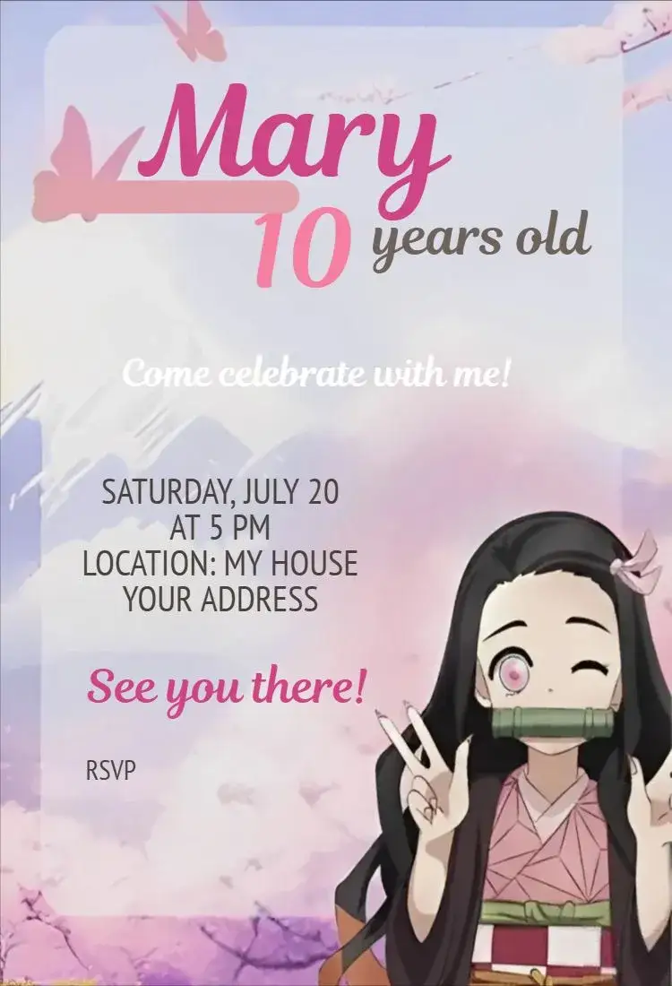 Invitation Nezuko Kamado 2 – Card theme anime, colorful, fantasy, illustration, anime characters, vibrant