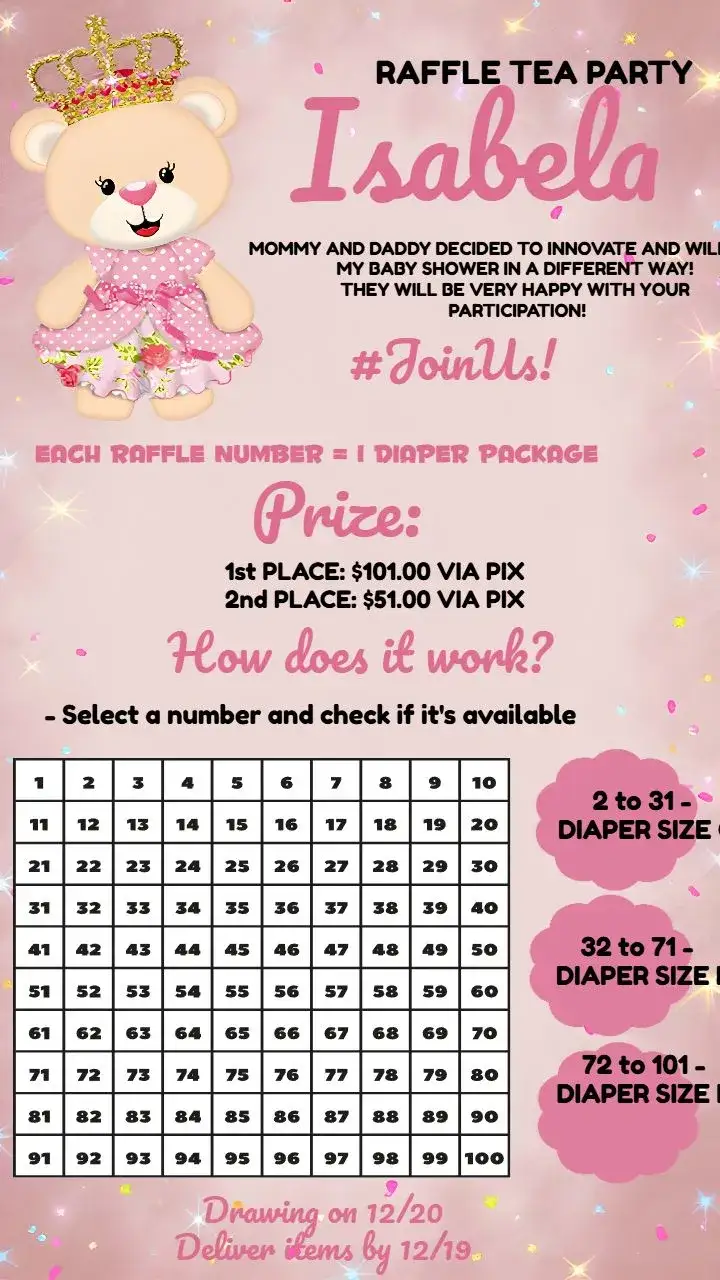 Invitation Tea Raffle Princess Bear Cloud – Raffle Tea theme delicate, childlike, feminine, soft colors, fun