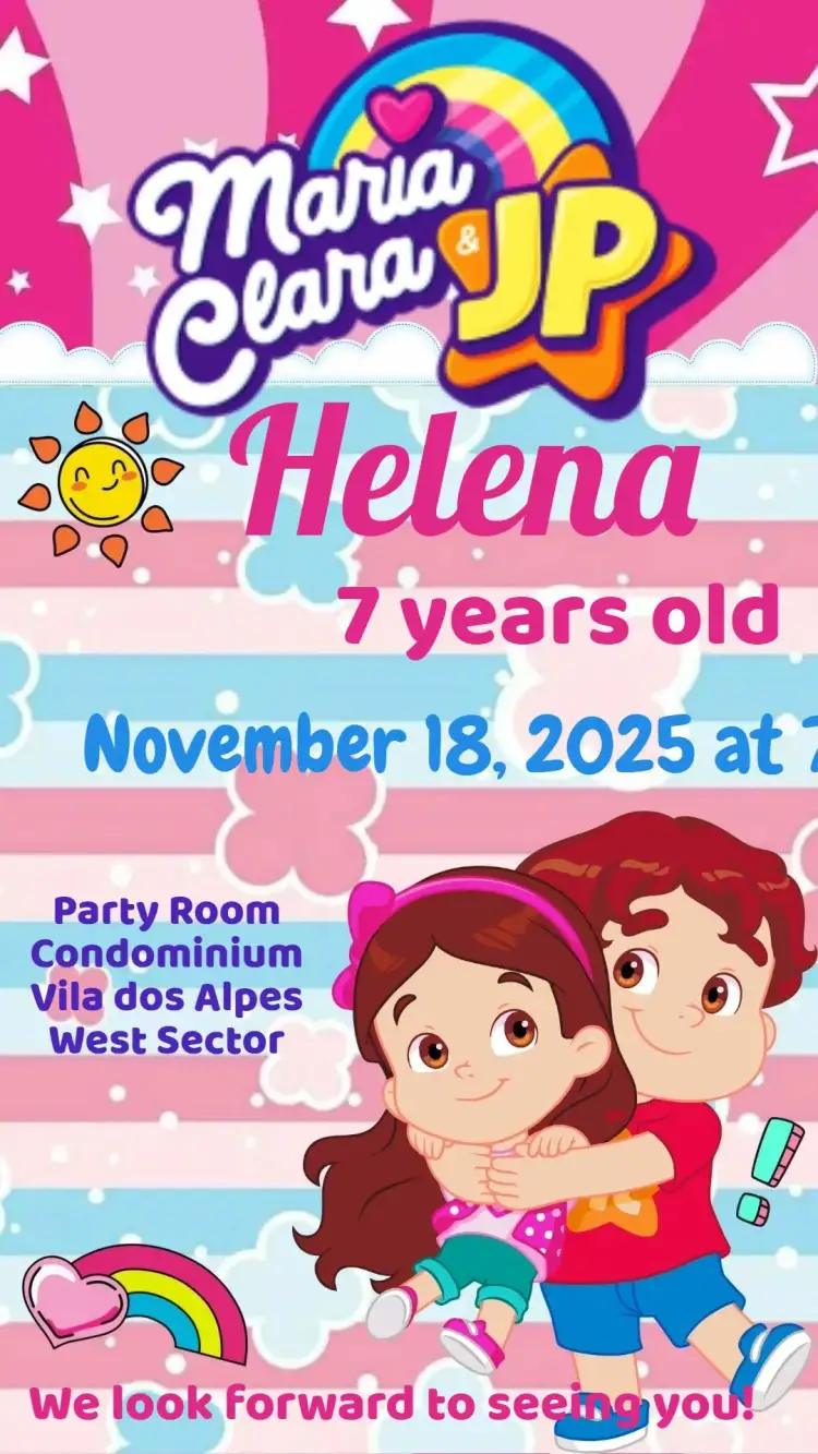 Invitation Maria Clara and JP – Kids' Birthday Party theme colorful, fun, playful, modern, childlike