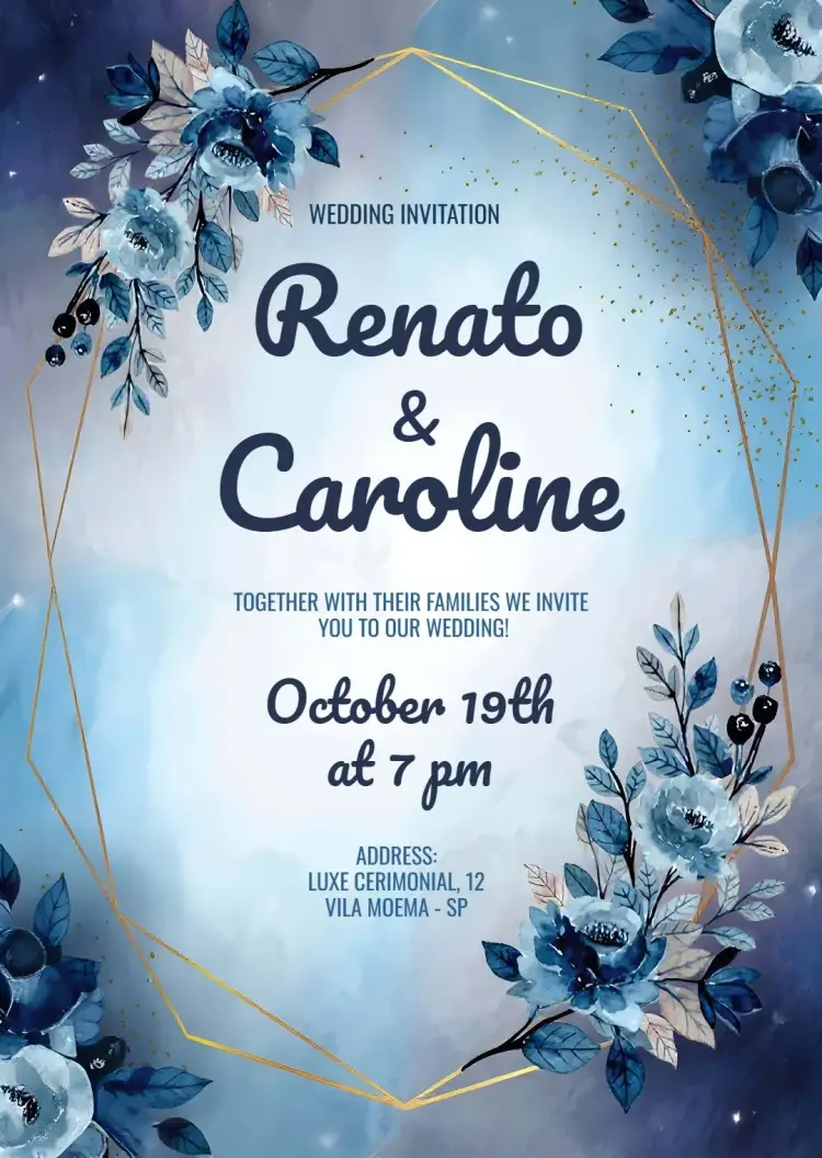 Invite Watercolor Floral Wedding Bride and Groom editable and customizable