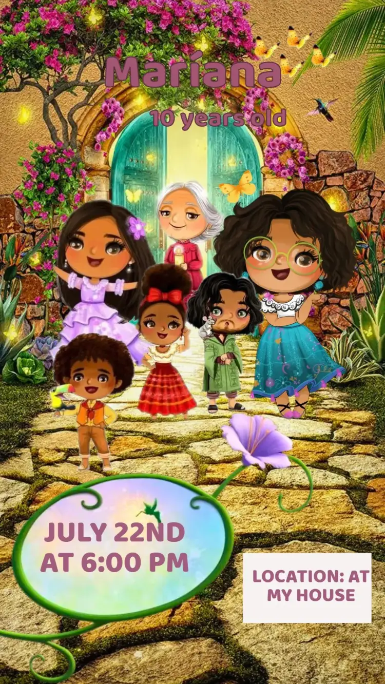 Invitation Enchanted Birthday Invitation – Kids' Birthday Party theme colorful, magical, Disney-themed, vibrant, natural, fun