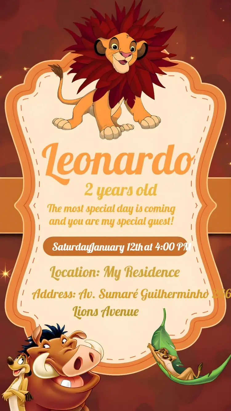 Lion King Kids invitation